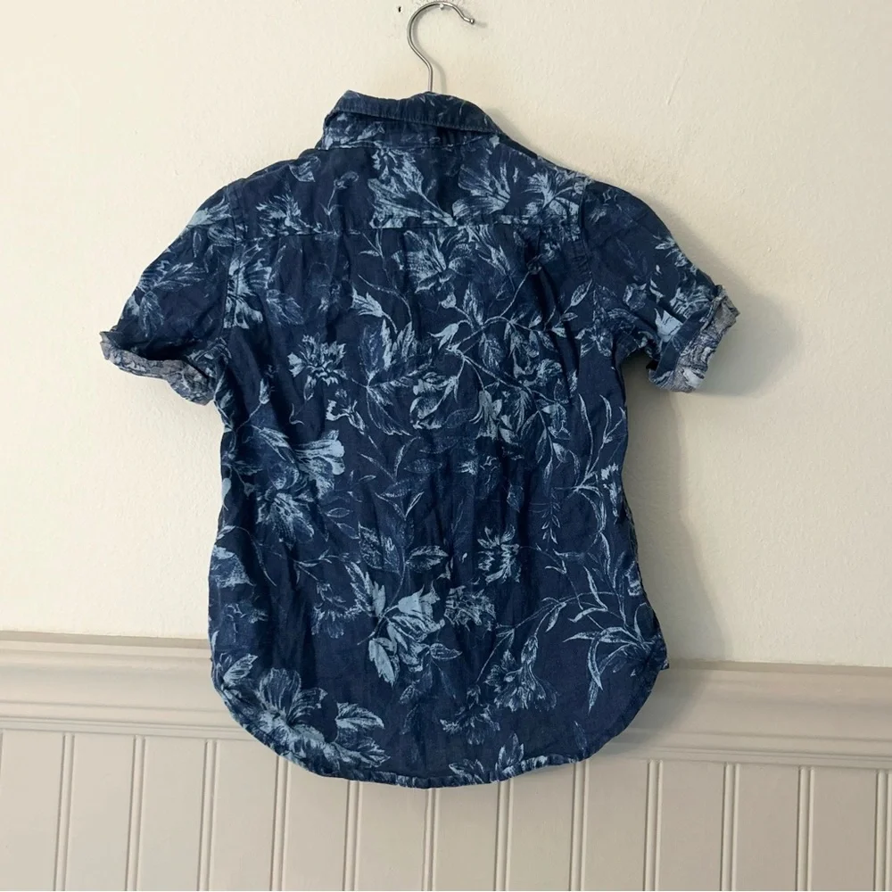GAP Boys 3T Linen Cotton Blue Floral Short-Sleeve Button-Down Shirt
